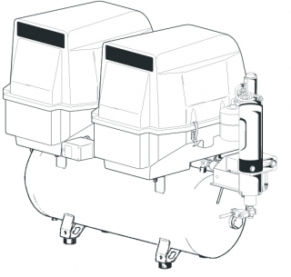 Cattani 2-Zylinder-Tandem-Kompressor mit 100l Tank 400 V 50 Hz mit Schallschutzhaube